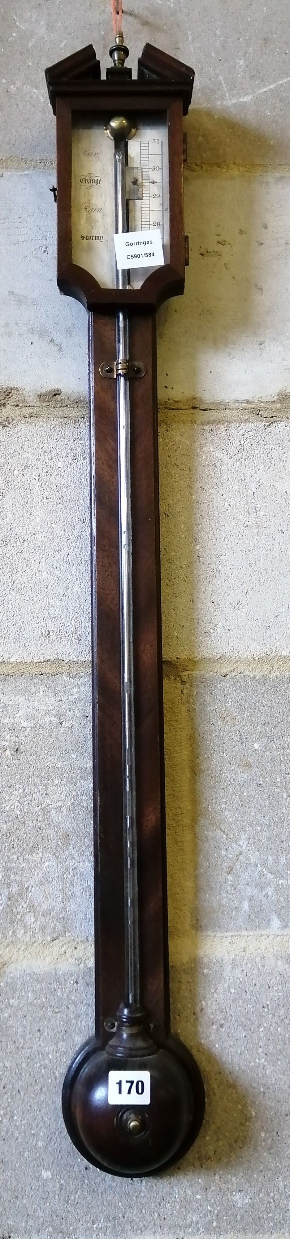 A mahogany stick barometer, H.98cm